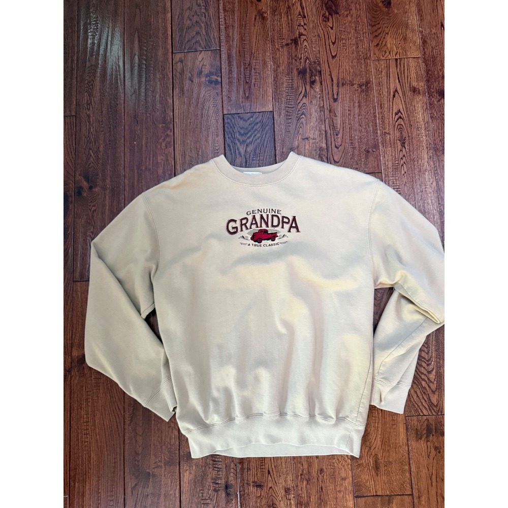 MC Sport Genuine Grandpa Sweatshirt Mens Large Tan Khaki Vintage Truck Pullover